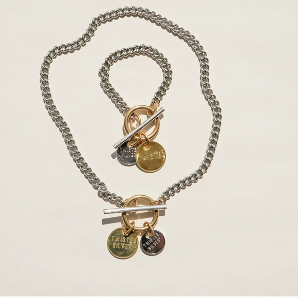 Gold and Silver Chain Necklace & Bracelet Set - Picture 2 of 7